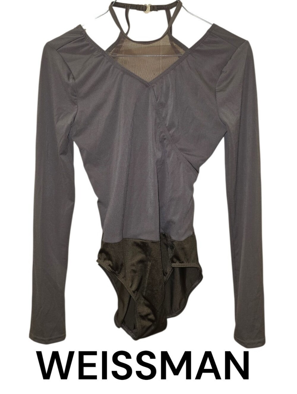 Weissman Men's Long Sleeve Gray Dance Leotard Top with Mesh Back Strap